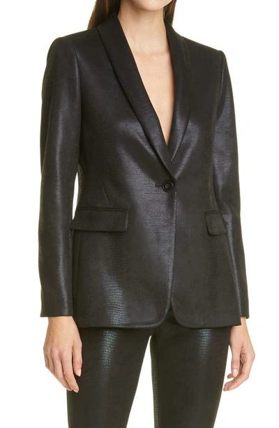 Shop Alice And Olivia Richie Snakeskin Embossed Faux Leather Blazer In Black