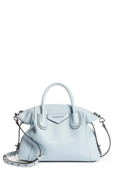 Shop Givenchy Antigona Soft Small Leather Satchel In Ice Blue