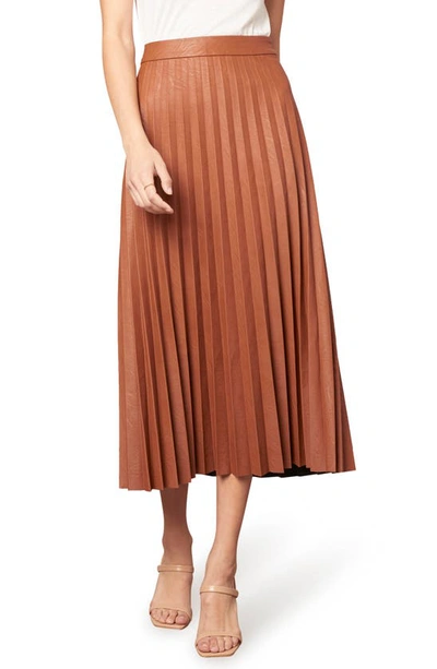 Shop Cupcakes And Cashmere Trinity Faux Leather Pleated Midi Skirt In Cognac