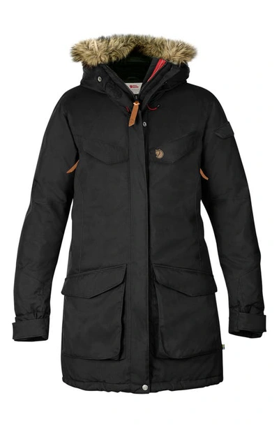 Shop Fjall Raven Nuuk Waterproof Parka With Removable Faux Fur Trim In Black