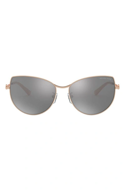 Shop Michael Kors 58mm Cat Eye Sunglasses In Rose Gold/ Silver Mirror