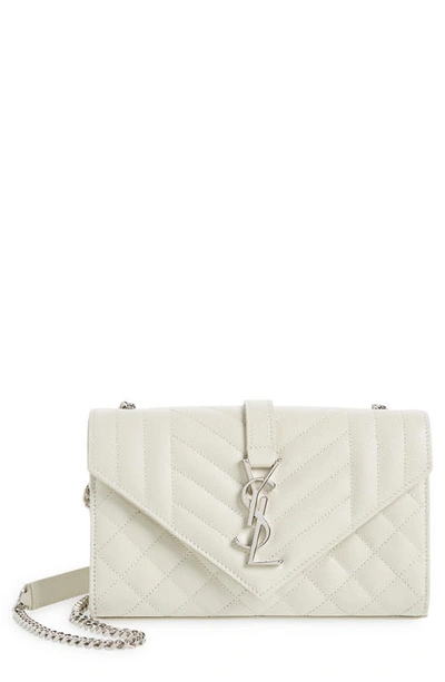 Shop Saint Laurent Small Envelope Calfskin Leather Shoulder Bag In Cream