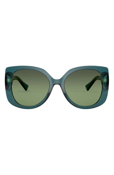 Shop Versace 56mm Butterfly Sunglasses In Transparent/ Green Black