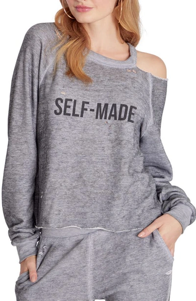 Shop Wildfox Self Made Distressed Cutout Sweatshirt In Heather Grey
