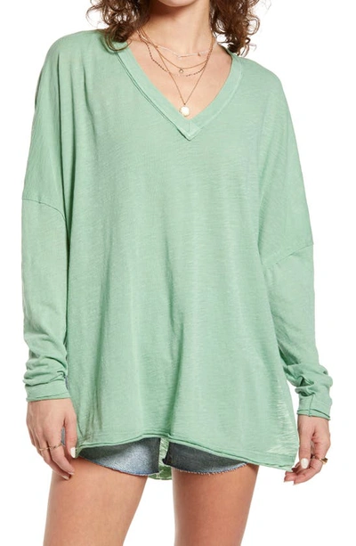 Shop Free People On My Mind V-neck Shirt In Cool Moss
