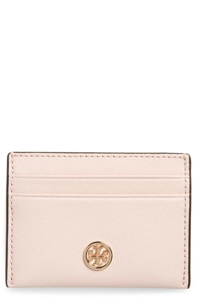 Shop Tory Burch Robinson Leather Card Case In Shell Pink