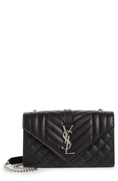 Shop Saint Laurent Small Envelope Calfskin Leather Shoulder Bag In Nero/ Nero/ Nero
