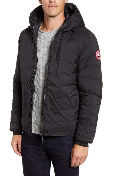 Shop Canada Goose Lodge Packable Windproof 750 Fill Power Down Hooded Jacket In Black