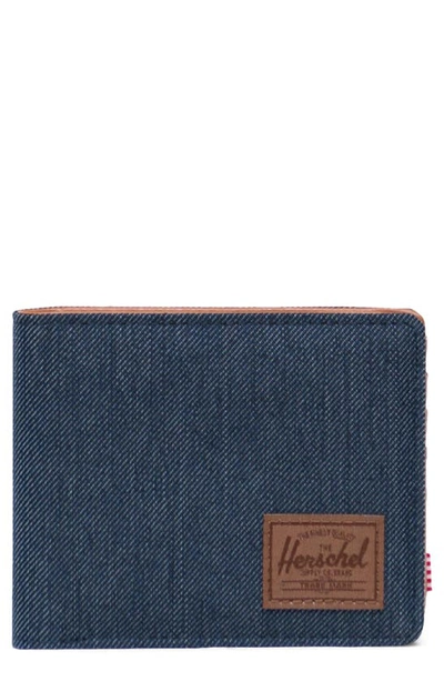 Shop Herschel Supply Co Hank Rfid Bifold Wallet In Indigo Denim Crosshatch/brown