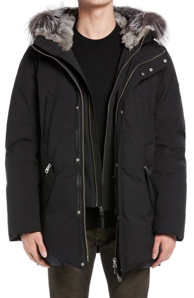 Shop Mackage Edward-x Down Jacket With Genuine Fox Fur Trim In Black-silver