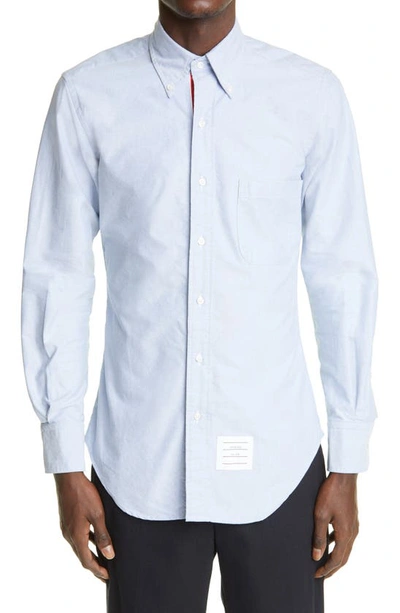 Shop Thom Browne Grosgrain Placket Oxford Button-down Shirt In Light Blue