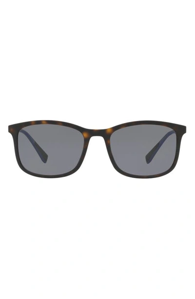 Shop Prada 56mm Polarized Rectangle Sunglasses In Havana Rubber/ Grey