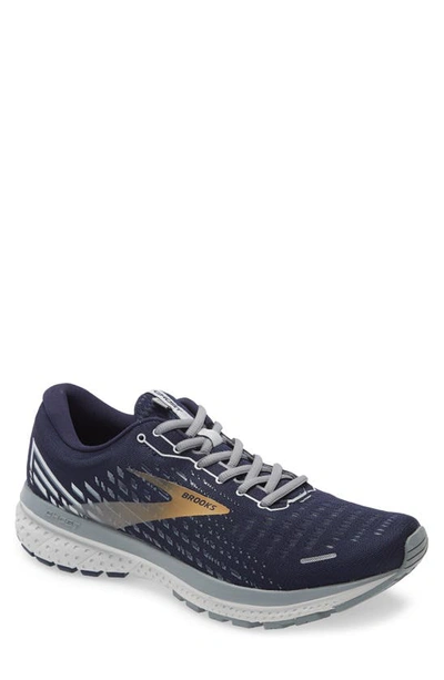 Shop Brooks Ghost 13 Running Shoe In Navy/ Grey/ Gold
