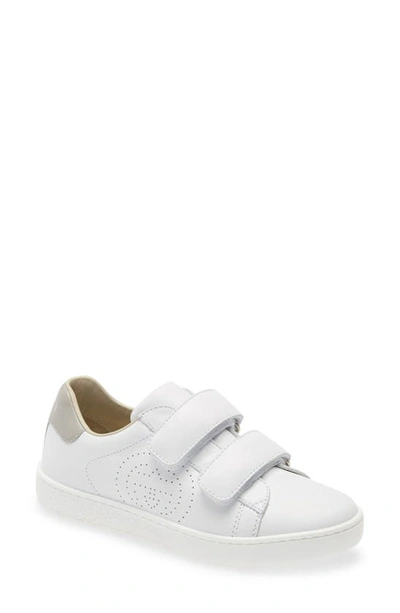 Shop Gucci Perforated Logo Sneaker In Great White/ Grey Sky