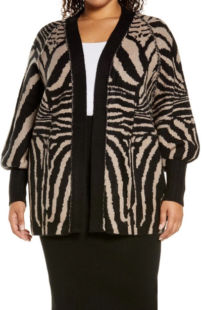 Shop Afrm Fulton Bishop Sleeve Ribbed Cardigan In Brown/noir Zebra