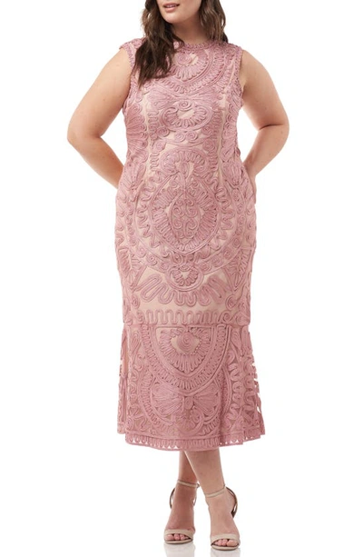 Shop Js Collections Soutache Mesh Midi Dress In Antique Rose