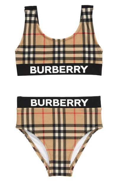 Shop Burberry Liana Two-piece Swimsuit In Archive Beige Ip Chk