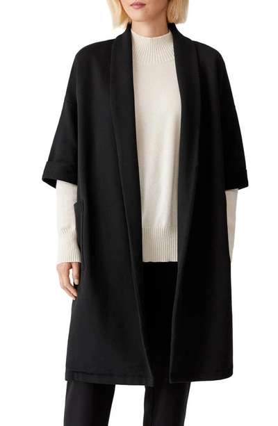 Shop Eileen Fisher Organic Cotton Twill Knit Long Jacket In Black