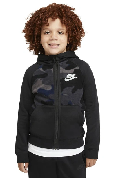 Shop Nike Kids' Sportswear Club Camo Fleece Zip Hoodie In Black/ Lt Smoke Grey