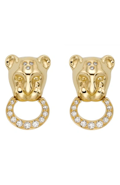 Shop Temple St Clair Lion Cub Diamond Stud Earrings In Yellow Gold