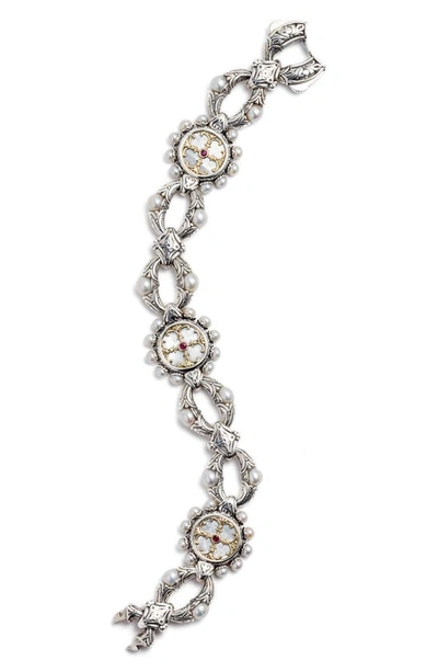 Shop Konstantino Silver Mother-of-pearl & Ruby Bracelet In Silver/ Gold/ Red/ White