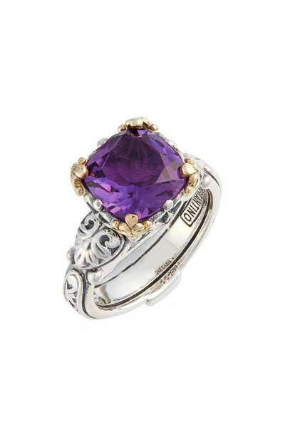 Shop Konstantino Hermione Two-tone Square Stone Ring In Silver/ Amethyst