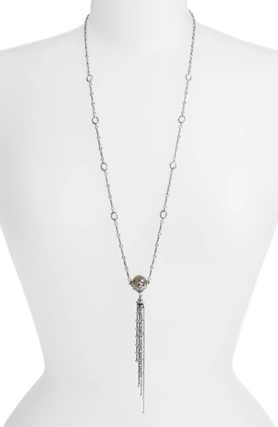 Shop Konstantino Pythia Crystal Tassel Necklace In Silver/ Crystal
