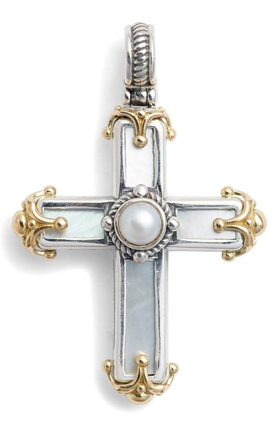Shop Konstantino Hestia Sterling Silver Pearl Cross Pendant In Silver/ Pearl