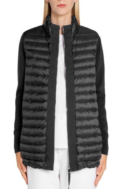 Shop Moncler Quilted Lightweight Down & Wool Cardigan In Black