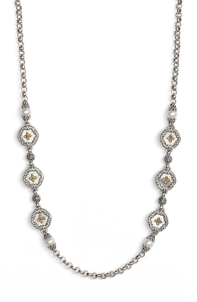 Shop Konstantino Etched Sterling & Pearl Necklace In Silver/ Gold/ White