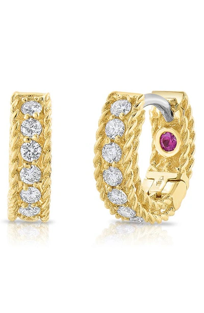 Shop Roberto Coin Roman Barocco Diamond Huggie Hoop Earrings In Yellow Gold