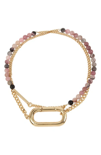 Shop Allsaints Beaded Double Wrap Bracelet In Rhodochrosite/ Gold