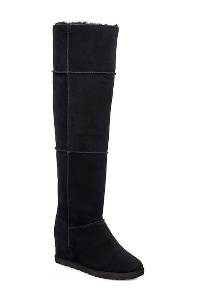 Shop Ugg Classic Femme Over The Knee Wedge Boot In Black Suede