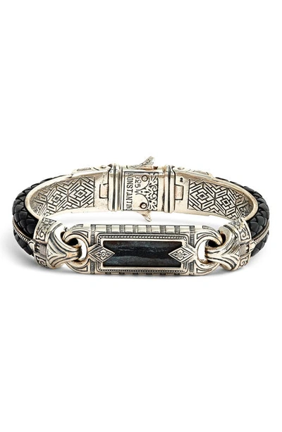 Shop Konstantino Perseus Ferrite Wide Leather & Silver Bracelet