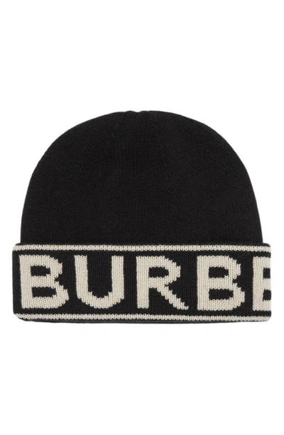 Burberry Logo Knit Cashmere Beanie Hat In Black | ModeSens