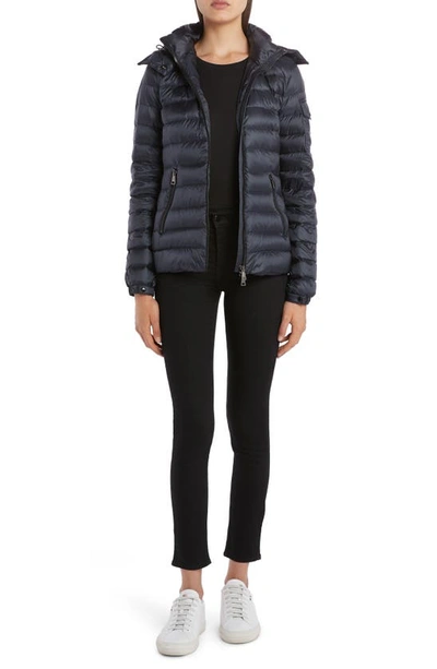 Shop Moncler Bleu Hooded Lightweight Down Jacket In Navy