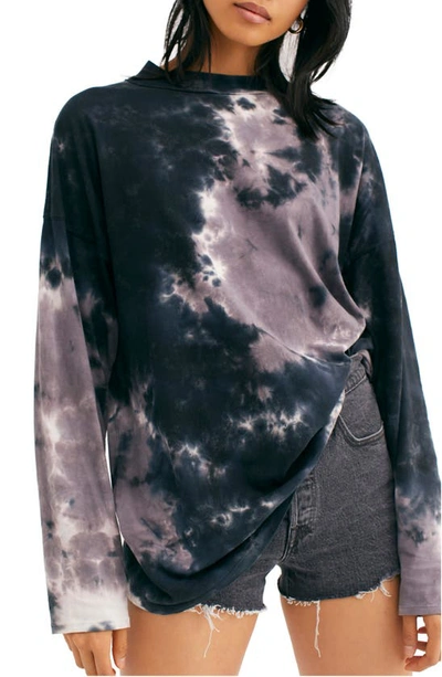 Shop Free People Be Free Tie Dye Oversize Long Sleeve T-shirt In Charcoal Combo