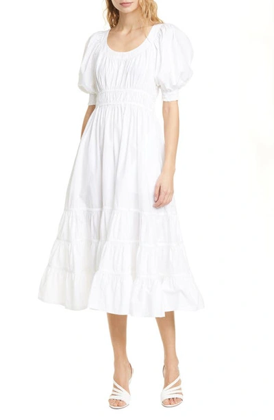 Shop Ulla Johnson Juniper Puff Sleeve Midi Dress In Blanc