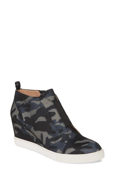 Shop Linea Paolo Felicia Wedge Sneaker In Blue/ Black/ Grey Camo Fabric