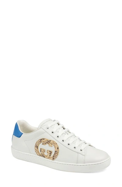 Shop Gucci New Ace Genuine Python Logo Tennis Sneaker In White/ Yellow