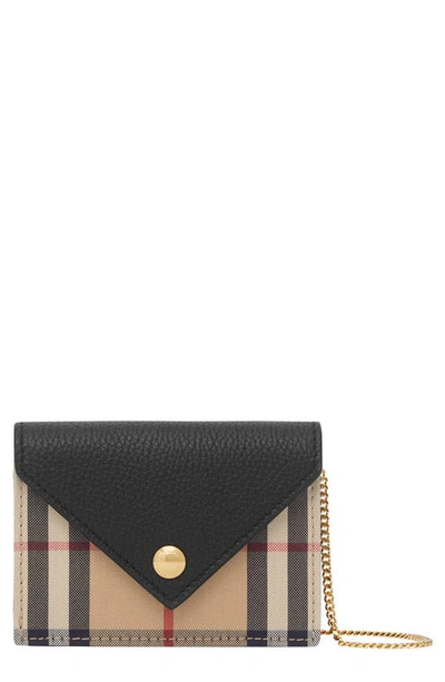 Shop Burberry Jade Vintage Check Card Case On A Chain In Black