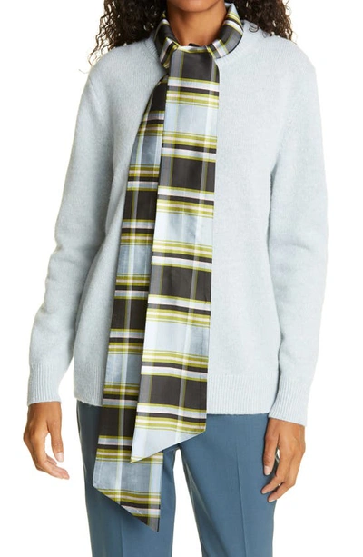 Tory Burch Dickie Tie-detailed Silk Dupioni-trimmed Wool Sweater In Iced |  ModeSens