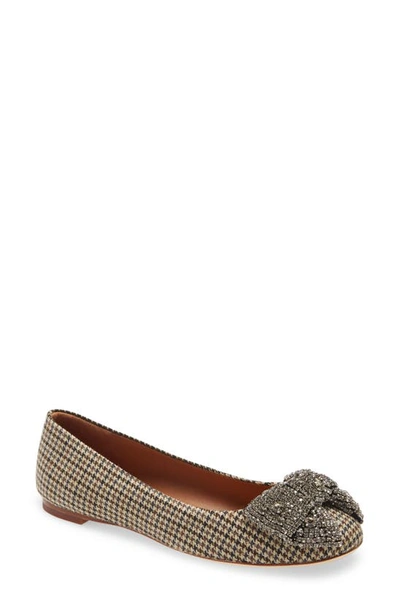 Shop Tory Burch Crystal Bow Flat In Neutral Tweed