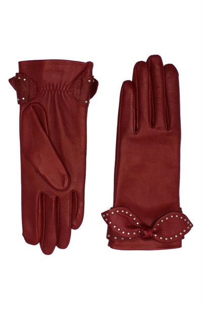 Shop Agnelle Bow Lambskin Leather Gloves In Cardinal