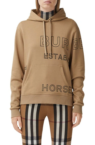 Shop Burberry Poulter Horseferry Print Cotton Hoodie In Archive Beige