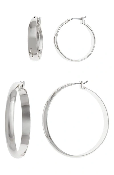 Shop Halogenr Halogen® All Day Every Day Set Of 2 Hoop Earrings In Rhodium