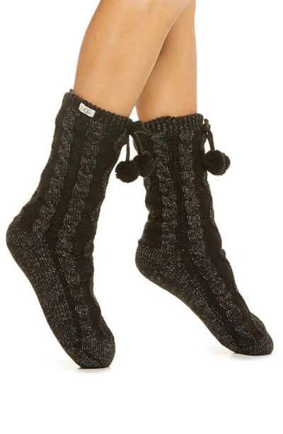 Shop Ugg Pom Metallic Fleece Lined Crew Socks In Black Metallic