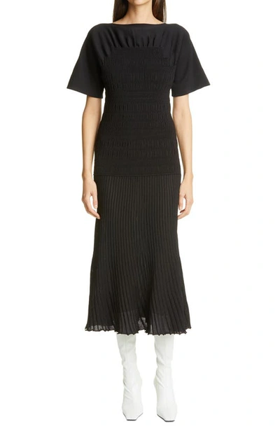 Shop Proenza Schouler Smocked Pleated Midi Dress In Black