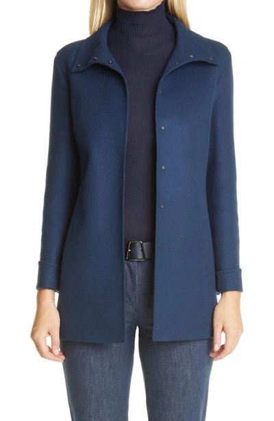 Shop Akris Katja Double Face Cashmere Jacket In Deep Blue