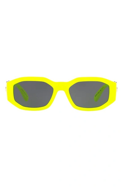 Shop Versace Biggie 53mm Round Sunglasses In Yellow Fluorescent/ Grey Solid